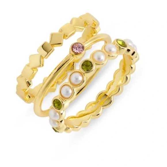 Madewell Set of Three Faux Pearl & Gem
Stackable Rings NWT Size 8 - Picture 3 of 9